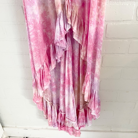 Anthropologie x Tiare Hawaii High low maxi dress Tie dye Ruffled Beachy Pink OS - Picture 7 of 12
